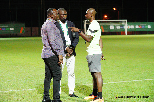 Mustapha Ussif speaking to Black Stars Assistant Coach George Boateng