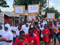 The pupils marching to present a communique to the Savelugu Municipal Assembly