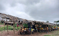 The wooden structure which serves as a classroom for students of Abansere Basic School