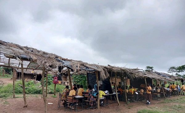 The wooden structure which serves as a classroom for students of Abansere Basic School