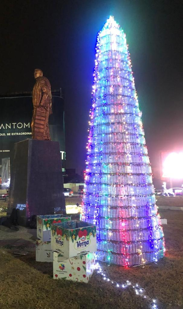 A plastic Christmas tree