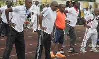 Former President Mahama (second left) participated in a keep fit exercise at El-Wak