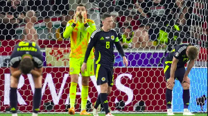 Scotland's players after Kevin Csoboth scored 100th-minute winner