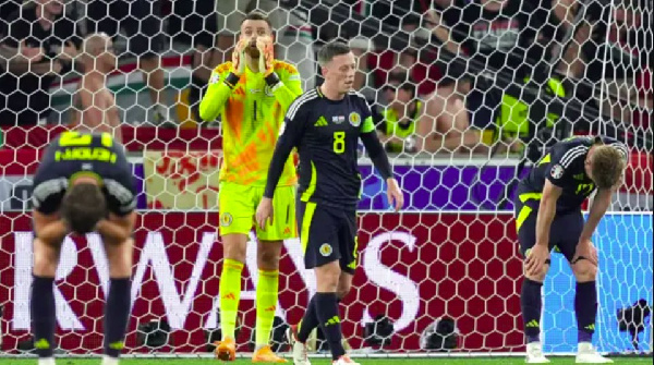 Scotland's players after Kevin Csoboth scored 100th-minute winner