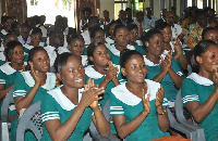 Some midwifery trainees at workshop