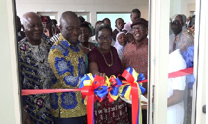 Former Second Lady Matilda Amissah Arthur and AMA boss cutting the tape