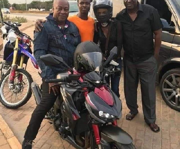 Former president, John Dramani Mahama on his motorbike.