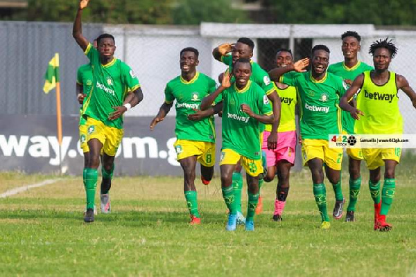 File Photo: Aduana Stars players celebrating a goal