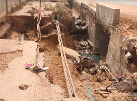 The uncompleted drainage sits in front of the Sunyani High Court and causes danger to pedestrians