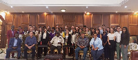 Former President John Agyekum Kufuor with a delegation from Columbia University