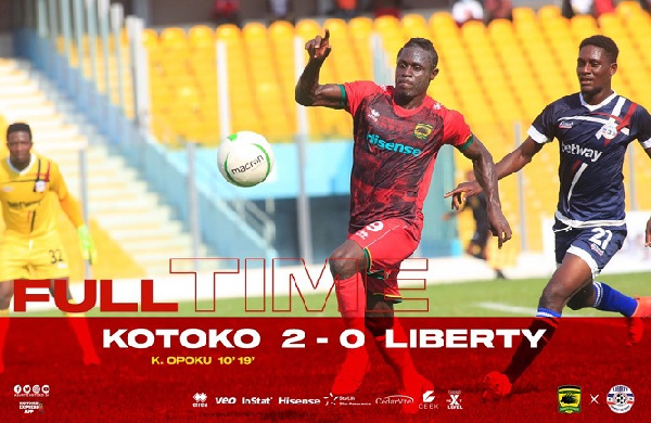 Kwame Poku scored a brace in Asante Kotoko's 2-0 win over Liberty Professionals