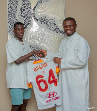 Minister for Youth and Sports, Mustapha Ussif and AS Roma striker, Felix Afena-Gyan