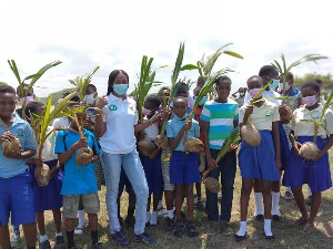 A photo taken prior to the tree planting exercise at the Tema West Municipal Assembly