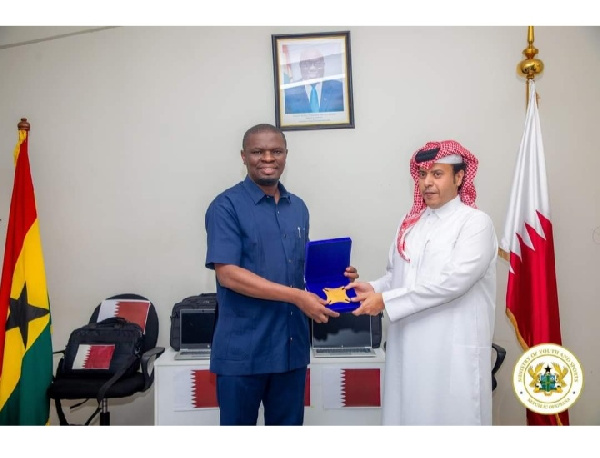 Hon Mustapha Ussif (Left) and the Ambassador of Qatar to Ghana, Mohammed Hamad Al Marri