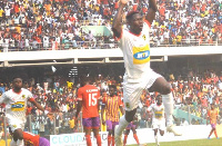 Justice Blay celebrating his goal against Hearts of Oak on Match day 6 of the GPL