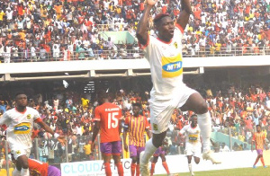 Justice Blay celebrating his goal against Hearts of Oak on Match day 6 of the GPL