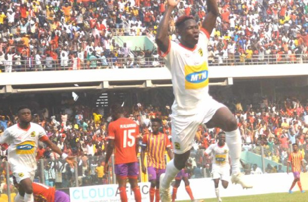 Justice Blay celebrating his goal against Hearts of Oak on Match day 6 of the GPL