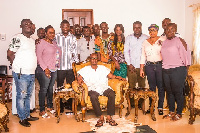 Kwahuman Hene Daasebre Akuamoah Agyepong II (C) with Domnic Eduah's team