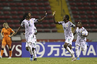 Black Princesses forward Doris Boaduwaa celebrating her goal against Netherlands