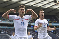 Czech Republic's Patrik Schick celebrates scoring against Croatia