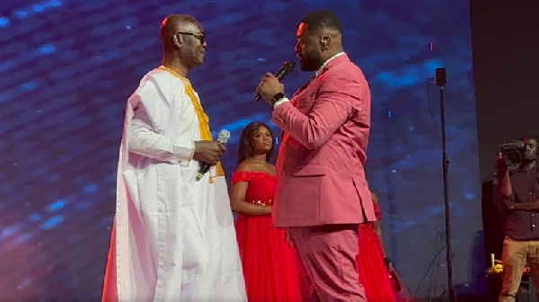 Gospel singer, Kofi Peprah with his father on stage