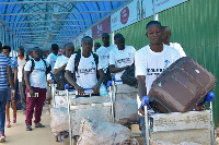 A group of youth leaving Entebbe International Airport