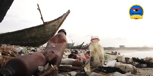 The Korle Gonno shoreline engulfed with plastic waste