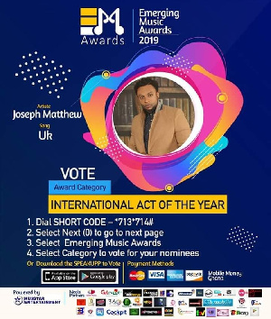 Joseph Matthew has been nominated at Emerging Music Award 2019