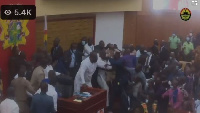 Lawmakers in a fight at the parliament of Ghana