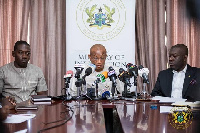 Information Minister Mustapha Hamid addressing a press conference in Accra