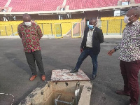 The minister with some members from MoYS at the stadium