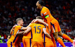 The Netherlands' players celebrating their victory over Turkey