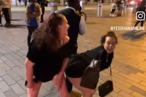 Ghanaian preacher Eben Ablorh being openly harrassed by two ladies