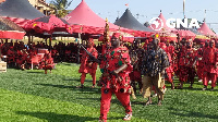 Traditional warriors at the funeral of the late chief