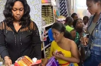 Mama Gee (left) and a group of ladies buying 'kayamata' products