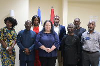 Israeli Ambassador to Ghana Shlomit Sufa in a photo with President Professor Obeng Mireku and others