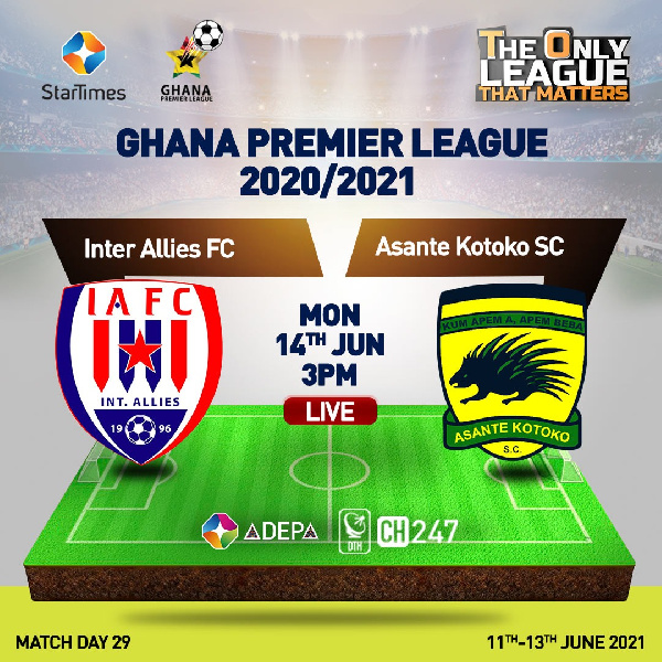 Inter Allies takes on Asante Kotoko in matchday 29