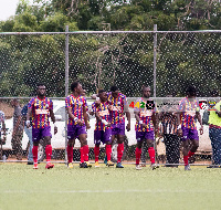 Hearts of Oak players celebrating a goal against WAFA