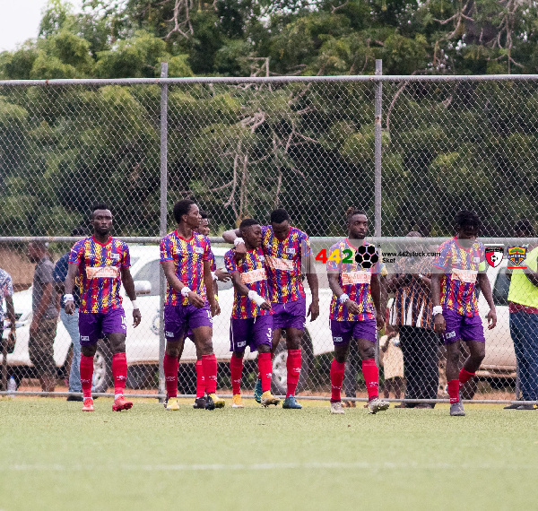 Hearts of Oak players celebrating a goal against WAFA