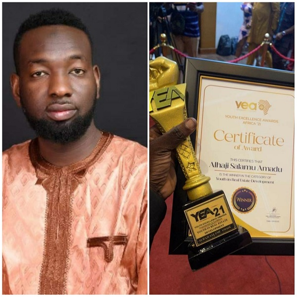 Alhaji Salamu Amadu in a photo collage with huis award