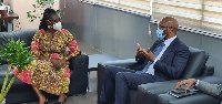 Hon. Ursula Owusu-Ekuful and Ralph Mupita during a meeting at the Ministers office