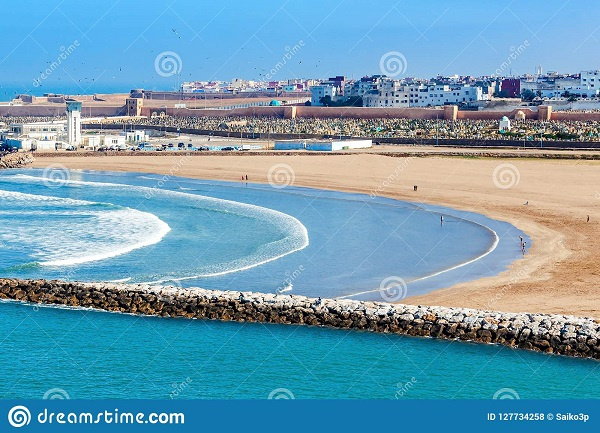 Rabat Morocco Rabat Beach aerial panoramic view, Kasbah Udayas Fortress Rabat Morocco Kasbah