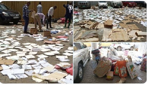 Collage of aftermath of flood entering offices at the Lands Commission