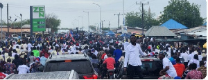The NPP flagbearer's arrival in Nasia was met with a large turnout of residents