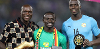 L-R: Aboubakar, top scorer; Mane, best player and Mendy, best goalie at AFCON