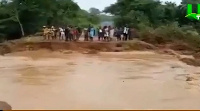 The collapsed concrete bridge