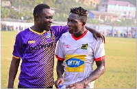 Communication Director of Medeama SC Patrick Akoto and midfielder, Justice Blay