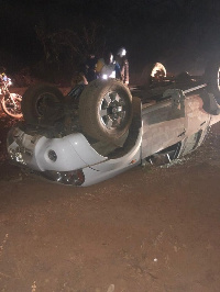 The mangled car of Banasco Seidu Nuhu