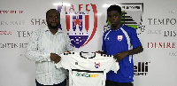 Emmanuel Hammond(R) being officially introduced after signing with Inter Allies