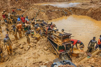 An aerial view of a galamsey site